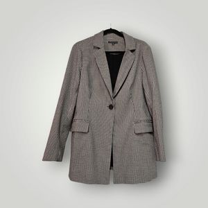 Adrianna Papell Womens‎ Houndstooth Blazer M Black White Red Check One Button